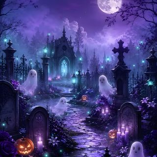an image of a halloween scene with tombstones in the woods and lights at night Halloween Galaxy Purple Halloween Iphone, Spooky, Halloween Dark, Halloween Desktop, midnight blue