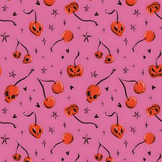 a pink background with red and black jack o lantern faces Halloween Cherry Halloween Cherry, Girly Spooky Background, Summer Halloween Background, pale violet red