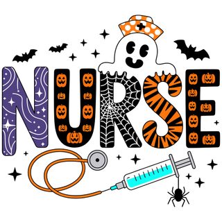 the word nurse is surrounded by halloween decorations Halloween Nurse white