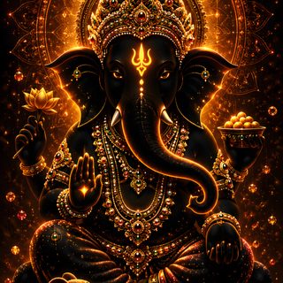 an image of the hindu god ganesha in gold and black with sparkles around it Ganesh Halloween Ganpati Hd 4k, Ganesh Hd Images 4k, Ganesh Full Hd 4k, Lord Ganesha Aesthetic, black