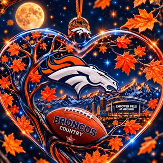 a heart shaped ornament with an image of the denver football team on it Broncos Halloween dark slate gray