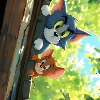 two cartoon cats hanging from the side of a tree Tom And Jerry Halloween dark olive green
