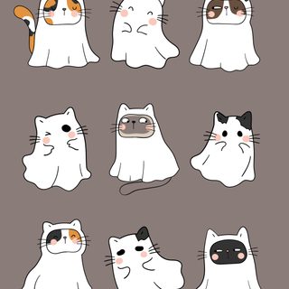 a bunch of cats that are all different shapes and sizes, including one cat with an orange nose Preppy Halloween Cat Cute Cartoon Kitty, Cute Halloween Art Drawing, Halloween Drawings Cute, gray