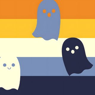 three ghostes are standing in front of a rainbow background Halloween Pride Flag Aroace Halloween, Aroace Halloween Flag, Lgbtq Halloween, Halloween Pride Flag, coral