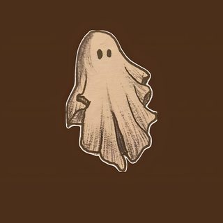 a drawing of a ghost on a brown background Cute Brown Halloween Cute Aesthetic Brown, Aesthetic Halloween Tapety Cute, Halloween Aesthetic Simple, dark olive green