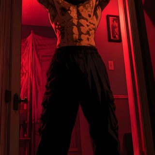 a man standing in front of a red light with his arms up and hands behind his head Hot Halloween Horror Monster, Silent Hill, black