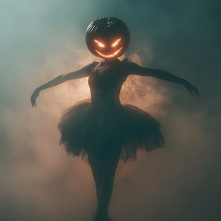 a woman in a tutu with a pumpkin on her head Halloween Girl Aesthetic Halloween Iphone Scary, Dark Halloween Iphone, Creepy Halloween Iphone, dark slate gray