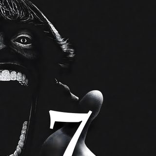a black and white photo with the number seven on it's face in front of a creepy hand 67 Halloween 7 Wallpaer, Scary 67, 7 4k, 7 Monkey, Scary 67 Kid, 7 Black,