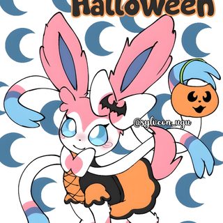 an image of a cartoon character holding a pumpkin Halloween Sylveon Hd Glaceon Halloween, Sylveon Halloween, Espeon Halloween, Halloween Vaporeon, misty rose