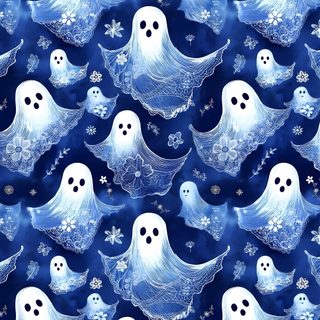 a blue background with white ghost faces and snowflakes Halloween Blue Teal Ghost Pattern, Blue And Gray Ghost Pattern, Blue Ghost Background,