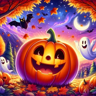 a halloween scene with pumpkins and ghost Halloween Widescreen Fantasy World, Halloween, brown
