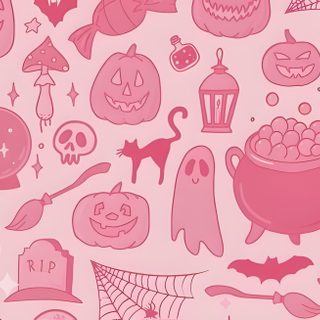 a pink halloween themed wallpaper with lots of pumpkins Pink Halloween Macbook Pink Halloween Ipad, Pink Halloween Laptop, Pastel Halloween Desktop,