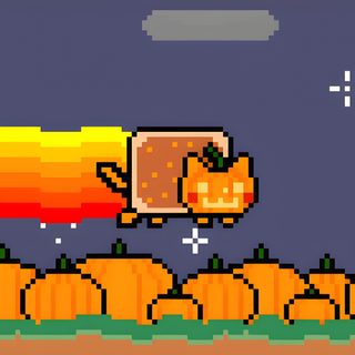 an old school computer game with pumpkins in the foreground and a rocket flying over them Kawaii Halloween Gif Nyan Frog, Cute Nyan Cat Pfp, Pumpkin Nyan Cat, Nyan Cat Phone, dark slate blue