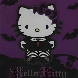 a hello kitty halloween card with bats on it Purple Hello Kitty Halloween Vampire Hello Kitty Pfp, Hello Kitty Vampire, Hello Kitty Vampire Drawing, dark slate gray