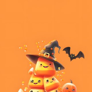 a happy halloween card with pumpkins and bats Halloween Candy Corn Cute Halloween Candy Illustration, Cute Halloween Greeting Card, Halloween Candy Art, coral