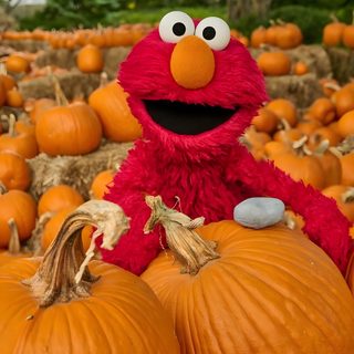 the sesame character is sitting on top of pumpkins Elmo Halloween Elmo Fire Meme Pumpkin Carving, Sesame Street Autumn, Elmo Halloween Background, chocolate