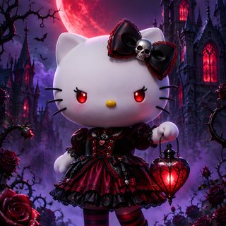 the hello kitty doll is holding a lantern Halloween Hello Kitty 3d dark slate gray