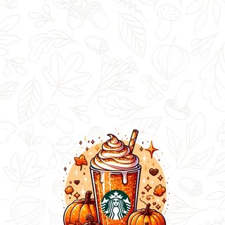 the starbucks pumpkin spice is in front of a white background with leaves and stars on it Halloween Starbucks Cute, Iphone, Halloween, white