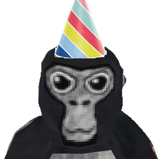 a monkey wearing a party hat with a rainbow stripe on it's head and eyes Gorilla Tag Halloween Gorilla Tag, Gorilla Tag Backgrounds, Gorilla Tag Phone Background, snow