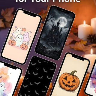 halloween phone wallpapers with pumpkins and ghostes on them, all in different colors Create Halloween Phone dark slate gray