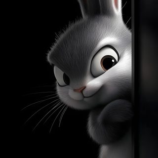 an animated rabbit is peeking out from behind a black wall and looking at the camera Halloween Bunny Hd Cartoon Rabbit Peeking Around Corner, Black Background Bunny Illustration, Cute Animal For Phone,