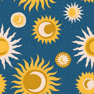 the sun and moon pattern is shown on a blue background Halloween Sun Pattern Sun Pattern Background, Sun Pattern, Seamless Sun Design, Sun And Moon Pattern, teal