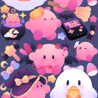 a bunch of cartoon animals with different colors and shapes on them, all in the same pattern Kirby Halloween Iphone Kirby Autumn, Cute Spooky Repeating Pattern, Cute Kirby, Kirby Cute, pale violet red