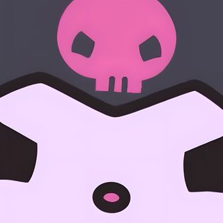 a cartoon character with a skull on top of her head Desktop Kuromi Halloween Desktop Cute Anime Inspiration, Cute Cartoon Character With Skull, Kawaii Anime Character Design, dark slate gray