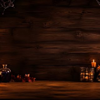an image of halloween scene with pumpkins and candles Halloween Banner With Forest black