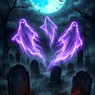 two ghost hands over a cemetery with a full moon in the background and bats flying around Halloween Galaxy dark slate gray