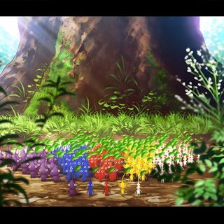 there are many colorful plastic elephants in the forest Pikmin Halloween Pikmin Colors, Pikmin Colours, Pikmin Game Scene With Characters, dark olive green