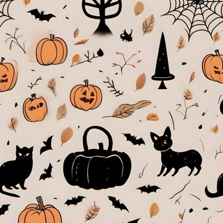 an image of halloween wallpaper with cats and pumpkins on it's side Halloween - Bats And Cats - Cream Halloween Pattern, Autumn Art, Halloween Simple, light gray