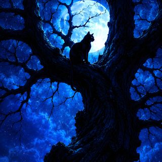 a cat sitting on top of a tree under a full moon Blue Halloween Iphone Blue, black