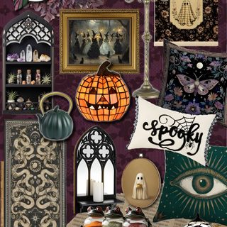 a collage of halloween items including candles, pictures and other decorative items with words on them How To Decorate With Halloween dark slate gray