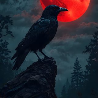 a black bird sitting on top of a rock under a red moon Halloween Raven Crow Aesthetic, Night Bird, Raven Photo, Crow Moon, Dark Animals, Black Crow Aesthetic,