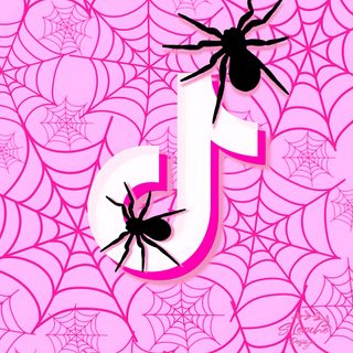 the letter j is made up of two black spider's on top of a pink background Tiktok Halloween Halloween Tiktok Logo, Pink Halloween App Icon, Pink And Black Spider Web, lavender