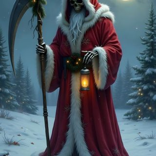 a painting of santa claus holding a lantern in the snow Halloween Santa Claus Scary Santa Claus, Creepy Santa, Evil Santa, Scary Santa, Santa Reaper, dim gray