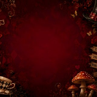 an image of a red background with playing cards and mushrooms on it, including a top hat Halloween Alice Custom Mad Hatter Aesthetic, Hp Laptop Aesthetic, Alice In Wonderland, black