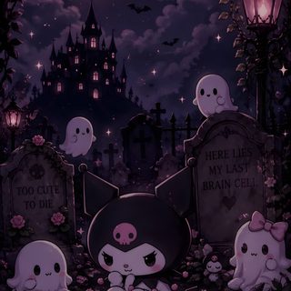 an image of a cemetery scene with ghost cats Halloween Kuromi Aesthetic Witchy Phone Aesthetic, Cute Grunge, Creepy Cute Aesthetic, Cute Emo, black