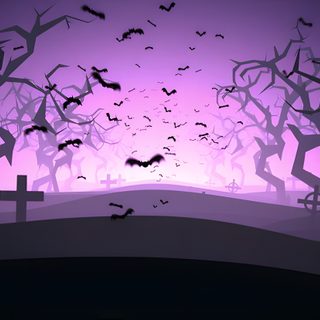a graveyard scene with bats flying in the air and trees on either side of it Halloween Landscape Format Swamp Halloween Background 4k, Halloween Gfx Background, Spooky Powerpoint Background, dark slate blue