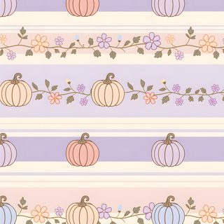 a striped background with pumpkins and flowers on the bottom, in pastel colors Pastel Halloween Medium-pumpkin Patch Halloween Graphics, Paper, Fall Prints, Floral Vine, misty rose