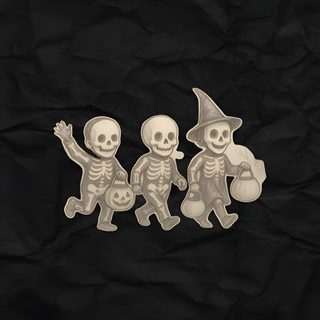 three skeletons in halloween costumes on black paper Halloween X-ray - Tan & Black black