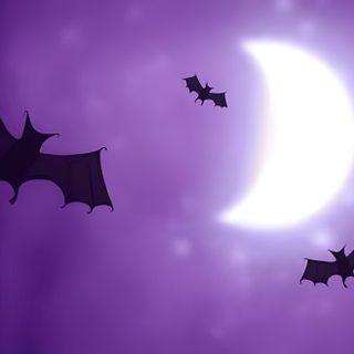 three bats flying in front of the moon Halloween Bat Moon Purple Large Halloween, Halloween Purple Moon Scene, Halloween Background With Bats And Full Moon, slate blue