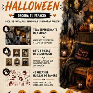 a poster for a halloween party with pumpkins and bats on the wall, in spanish How To Decorate With Halloween rosy brown