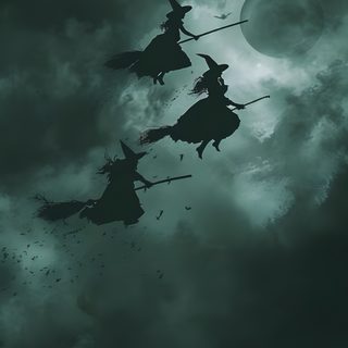three witches flying in the sky at night Vintage Halloween Witch Scary, Halloween Backgrounds, Halloween, Season Of The Witch, Warface, dark slate gray