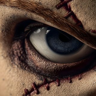 a close up of a person's eye with stitches on it Halloween Chucky 2k Pc, Chucky Halloween, Chicana Style, Y2k Art, Chucky Doll, dark olive green