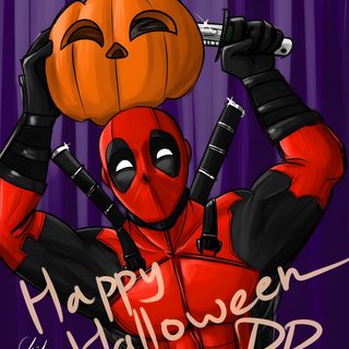 a cartoon deadpool with a pumpkin on top of his head and the words happy halloween dp Deadpool Halloween Pumpkin Carving Ideas Deadpool, Deadpool Pumpkin Paint, Happy Thanksgiving Deadpool, black