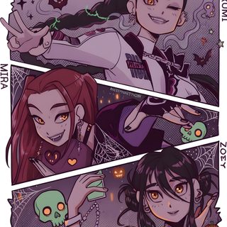 Halloween Fanart, Demon Hunter 2, Kpop Demon Hunters Halloween, Huntrix Halloween, Huntrix Wallpaper, Kpop Demon Hunter Fanart, Derpy Kpop Demon Hunters, Huntrix Kpop Demon Hunters Dessin, Huntrix Fanart Trio Halloween Kpop Demon Hunters Halloween Fanart, Demon Hunter 2, Kpop Demon Hunters Halloween, dim gray