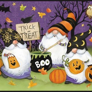 three halloween gnomes sitting in the grass with pumpkins Halloween Gnome Desktop Happy Halloween Gnome Gif, Halloween Gnome Ideas, Gnome For Computer, dim gray