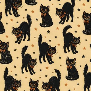 black cats with bow ties and stars on a cream background, all in different sizes Cute Retro Style Halloween Black Cats Mixed Media Art Canvas, Halloween Digital Art, Halloween, burlywood